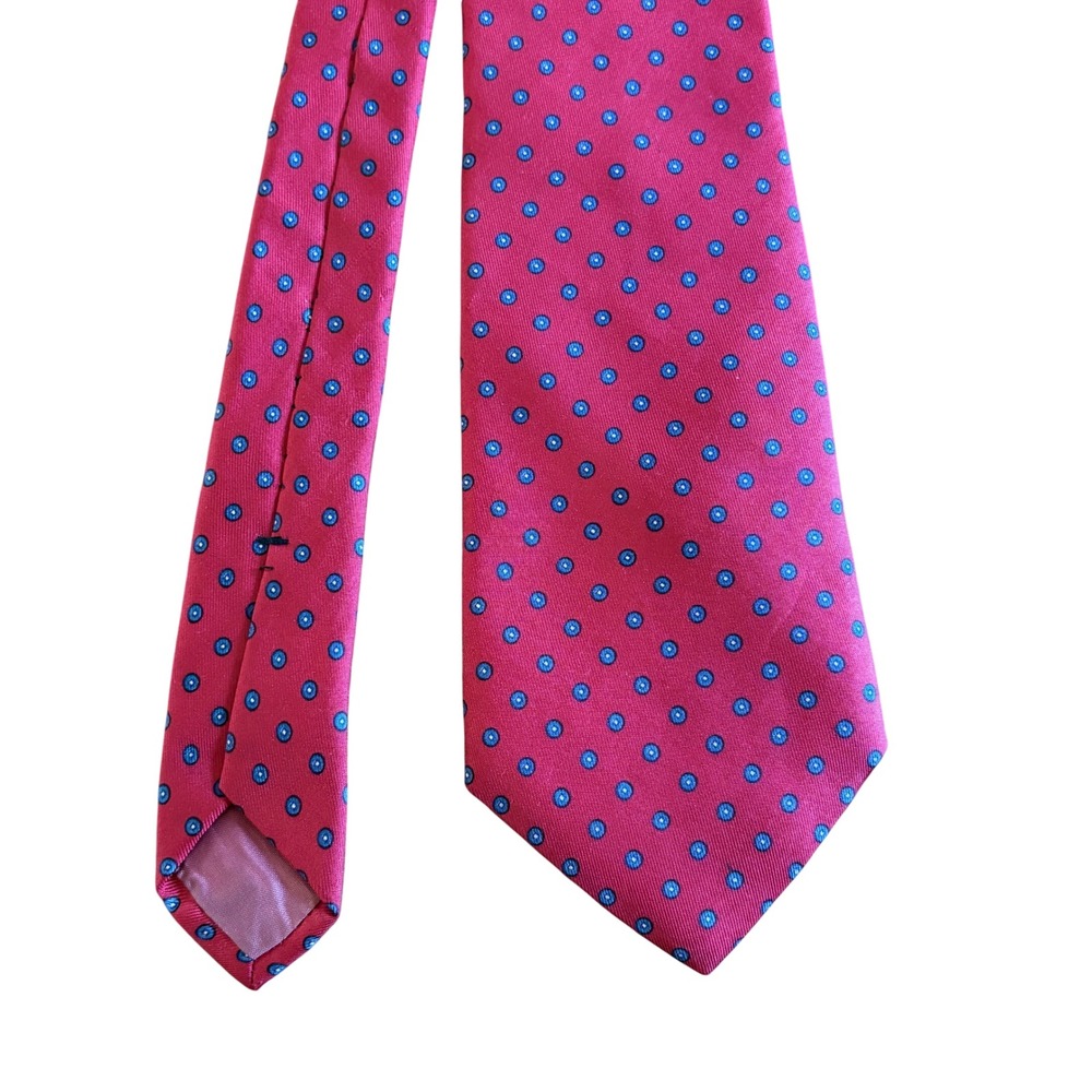Yves Saint Laurent Mens 100% Silk Tie Red Blue Geometric Medallion Vintage